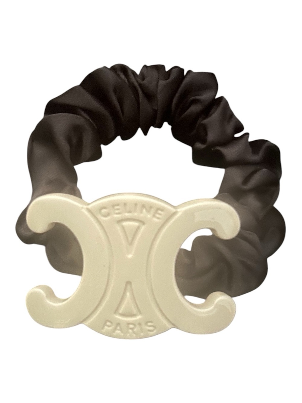 Black Satin Scrunchie with Cream Triomphe Emblem